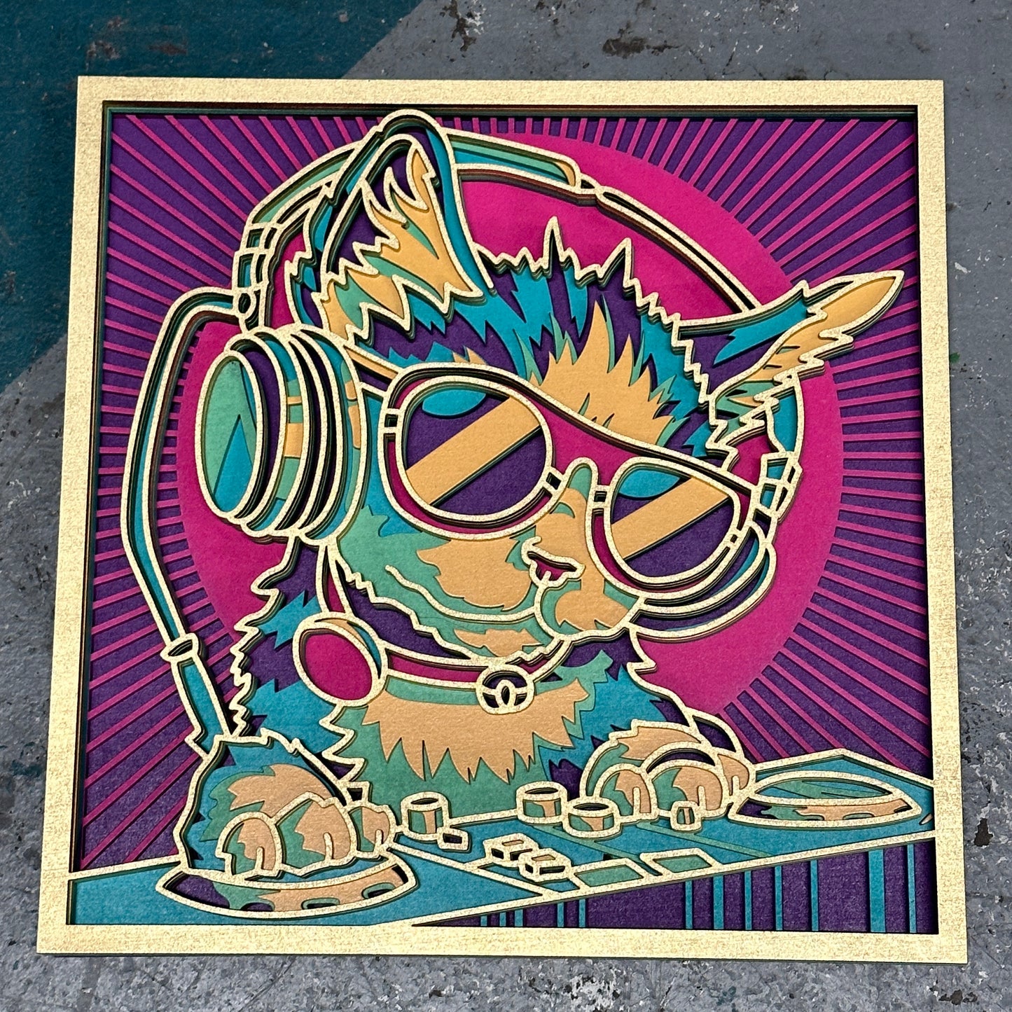 Layered Milo the DJ kitty