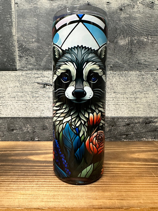 Trash panda “raccoon” stain glass tumbler cup