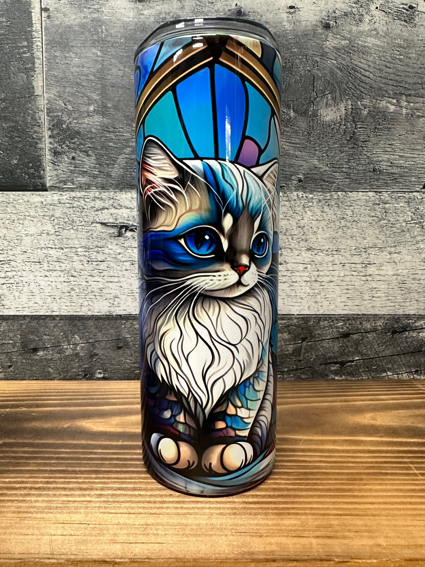 Lil kitten stain glass tumbler cup