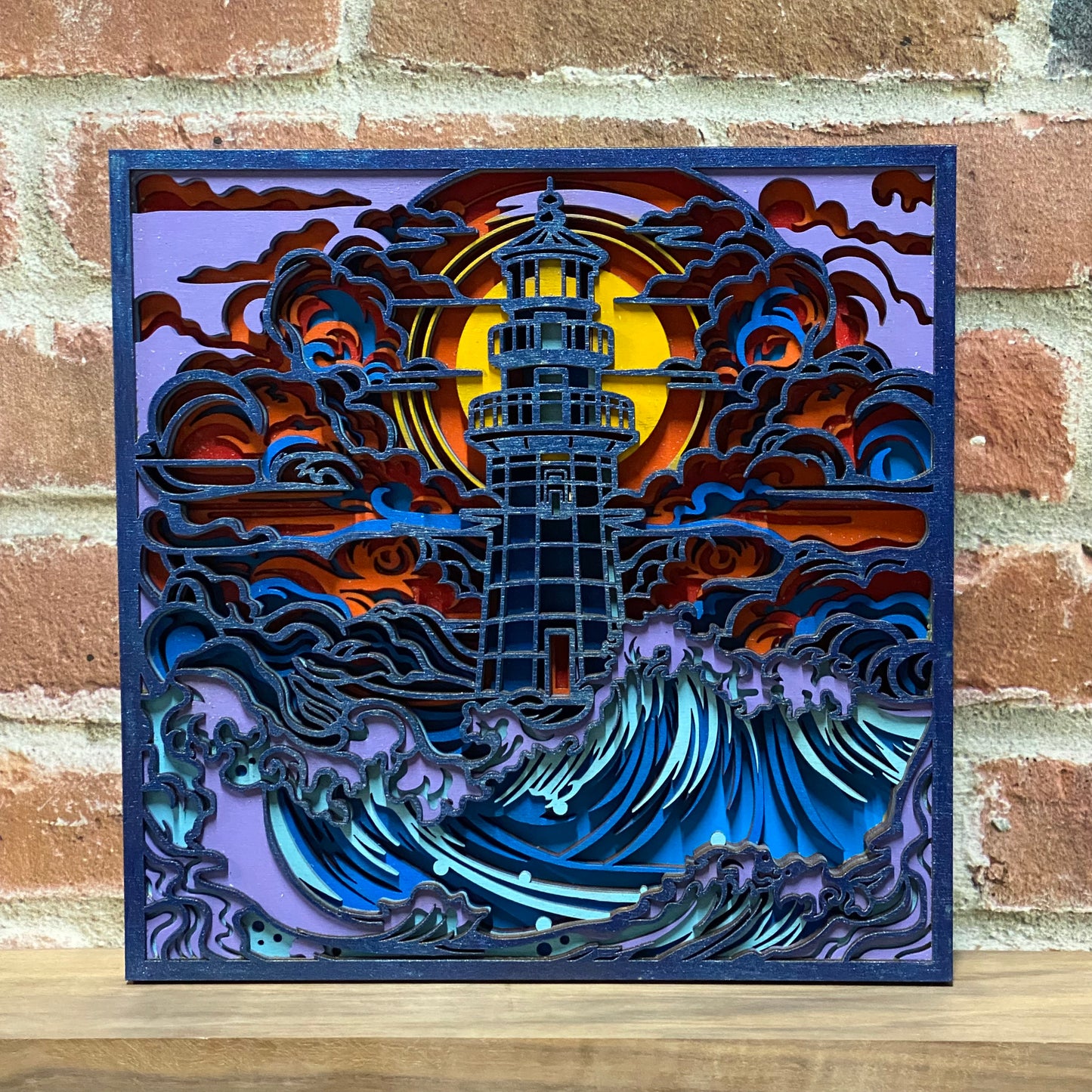 Layered Lighthouse with crashing waves