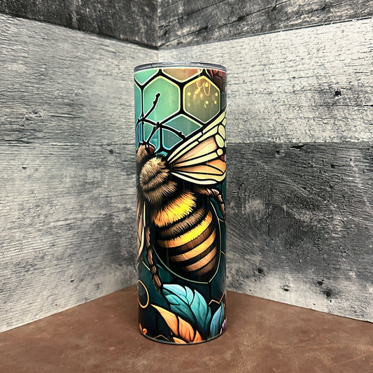 Stain glass styled honey bee 20oz tumbler