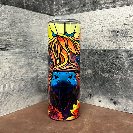 Stain glass highland cow 20oz tumbler