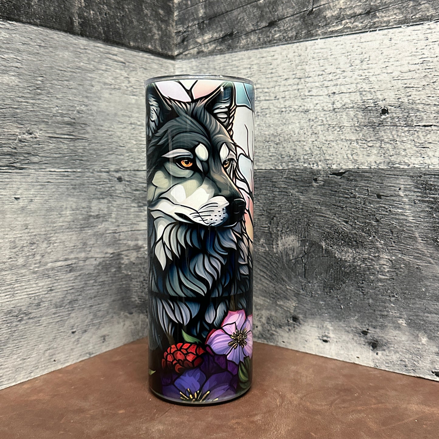 Stain glass wolf 20oz tumbler