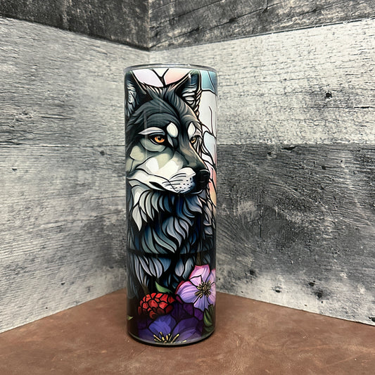 Stain glass wolf 20oz tumbler