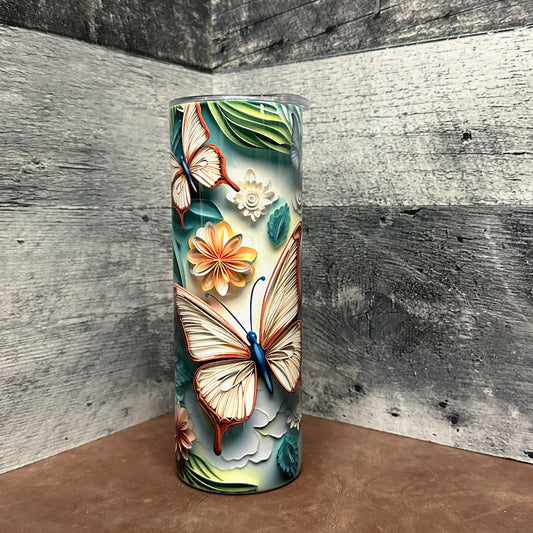 Paper style butterflies 20oz tumbler