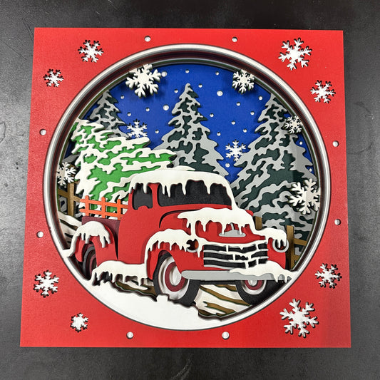 Layered Little Red Truck Hauling A Christmas Tree LRTHACT